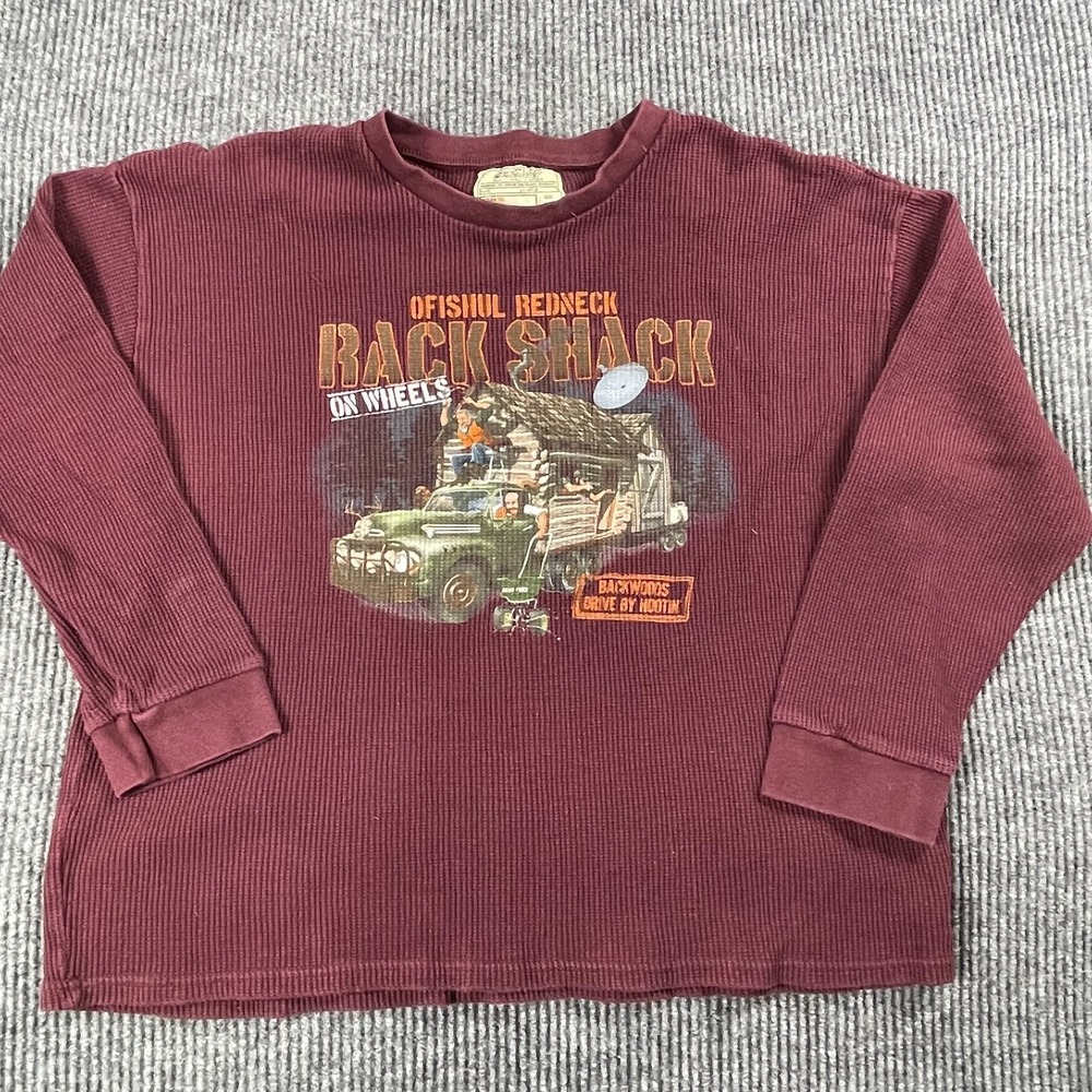 Big Ball Sports Shirt Mens Extra Large Red Long Sleeve Thermal Redneck Backwoods